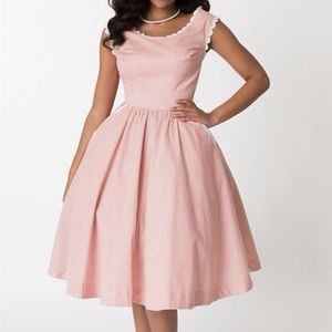 Barbie x Unique Vintage Rose Pink Gingham BBQ Dress Size L